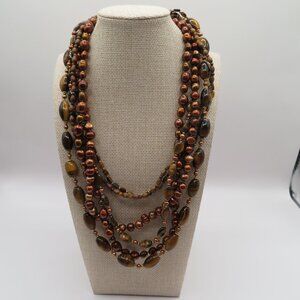 Coldwater Creek Tigers Eye Brown Copper Gold Beaded Multi-Strand Necklace
